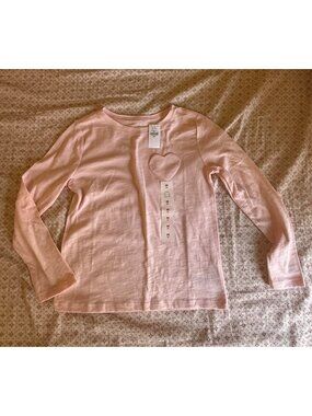 Old Navy Long Sleeve Light Pink Heart Pocket Shirt Size M (8)- NEW